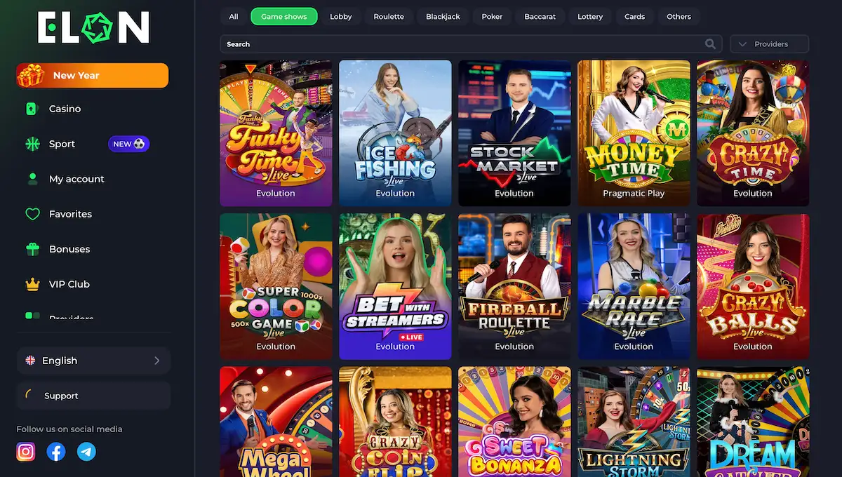 Play live casino games at Elon Casino